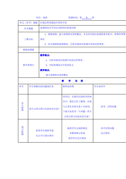 陕西省安康市石泉县江南高级中学高中地理必修三32第1课时流域的综合开发教案513001477