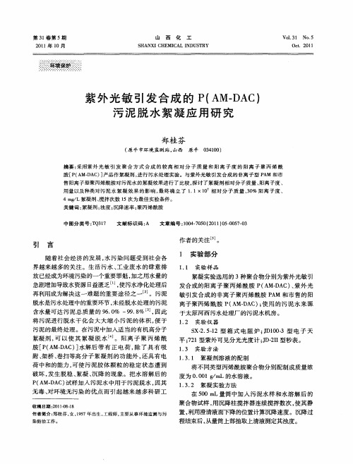 紫外光敏引发合成的P(AM-DAC)污泥脱水絮凝应用研究