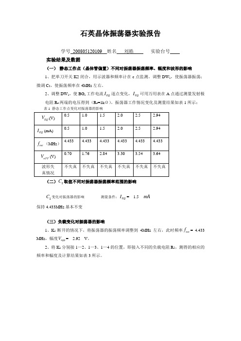 高频实验报告_石英晶体振荡器实验报告