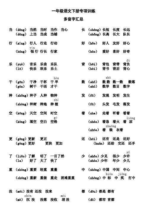 新人教部编版一年级语文下册多音字汇总