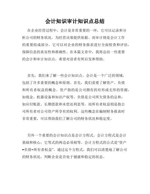 会计知识审计知识点总结