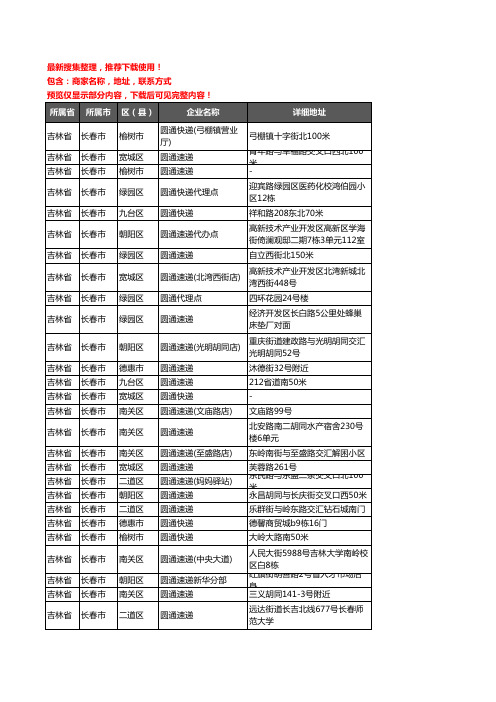 新版吉林省长春市圆通快递企业公司商家户名录单联系方式地址大全129家