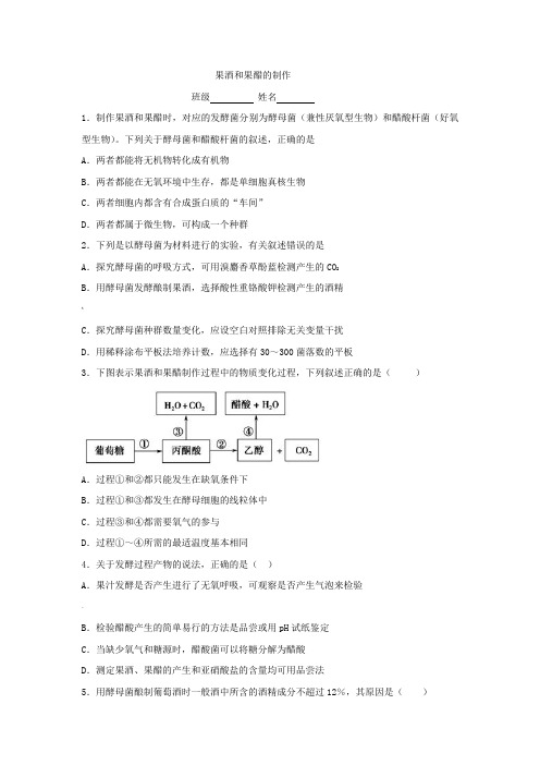 果酒果醋的制作经典练习