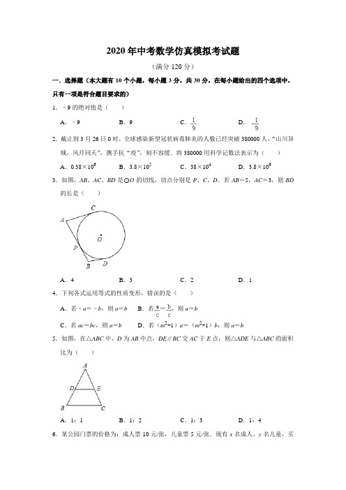 2020年中考数学仿真模拟考试题(解析版)