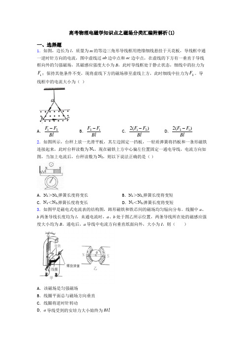 高考物理电磁学知识点之磁场分类汇编附解析(1)