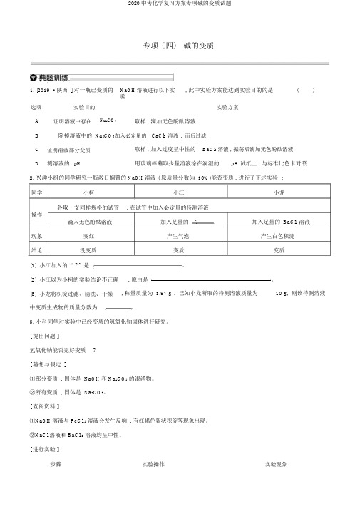 2020中考化学复习方案专项碱的变质试题