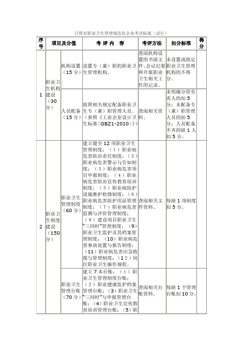 职业卫生考评表日照安监