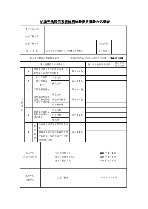 站场无线通信系统检测检验批质量验收记录表