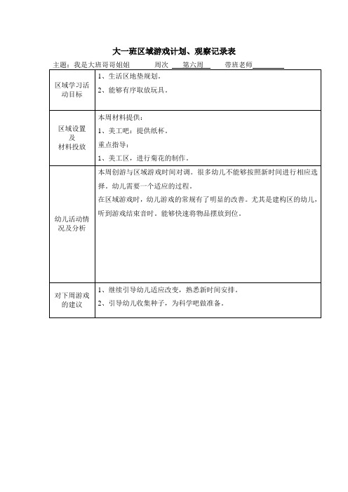 幼儿园第6周区域活动观察与记录