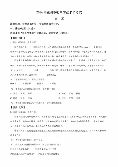 2024年甘肃省兰州市中考语文试题(含答案解析)