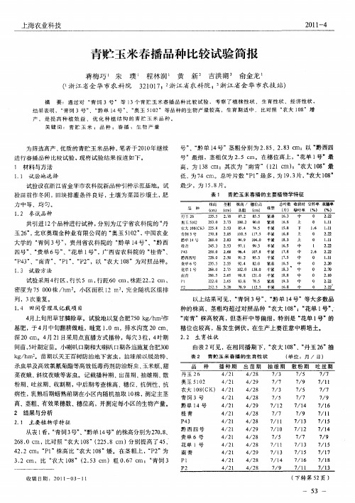 青贮玉米春播品种比较试验简报