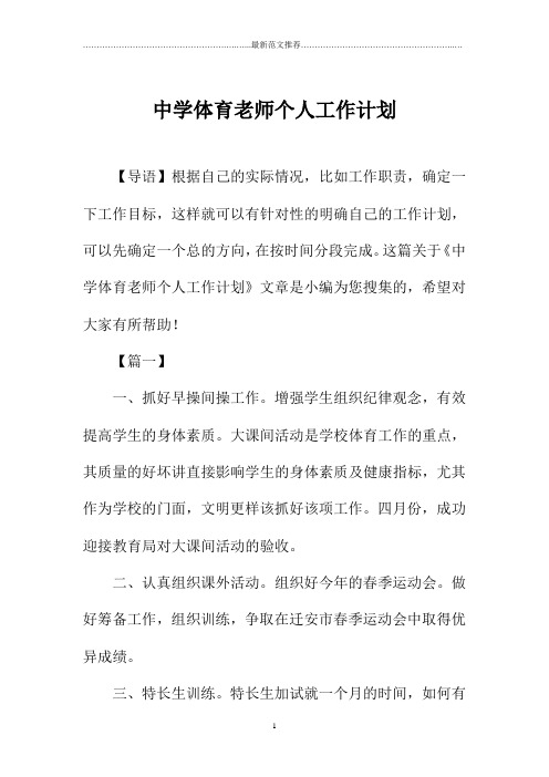 中学体育老师个人精品工作计划