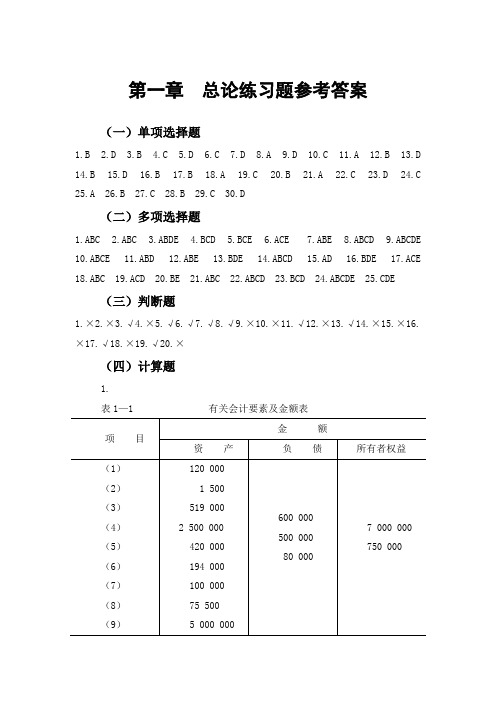 会计学习题与案例答案