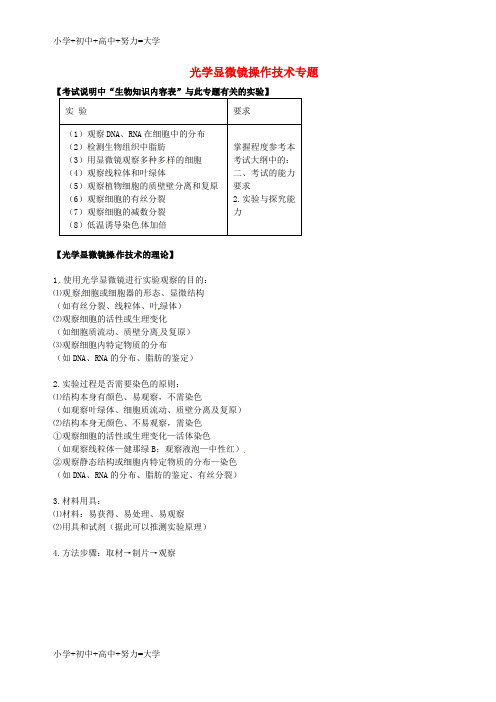 配套K12北京市高考生物一轮复习 例题讲解 专题 光学显微镜操作技术学案(无答案)