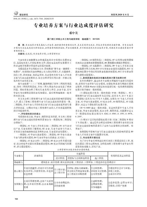 专业培养方案与行业达成度评估研究