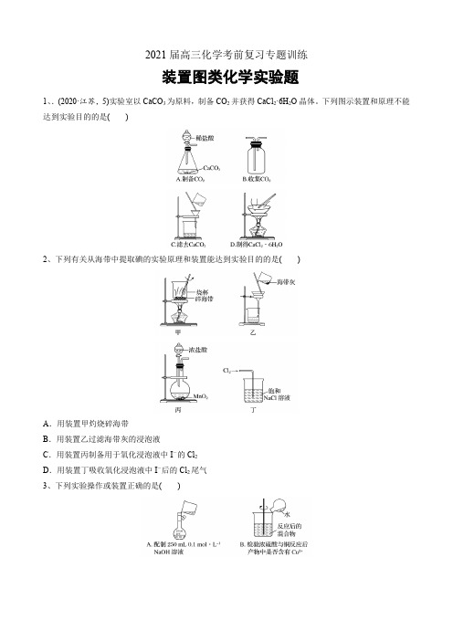 2021届高三化学考前复习 课本装置图类化学实验题 专题复习检测