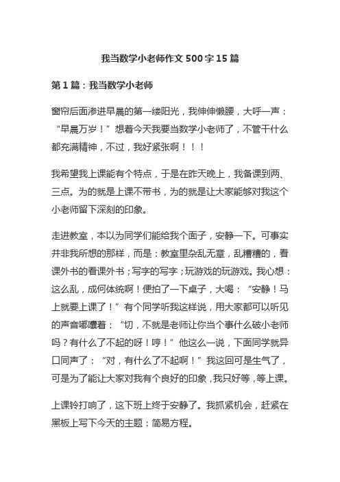 我当数学小老师作文500字15篇