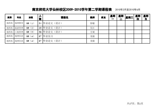 南京师范大学仙林校区2009-2010学年第二学期课程表