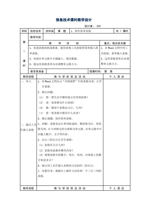 闽教版小学信息技术四下全册修订版(表格添改式)