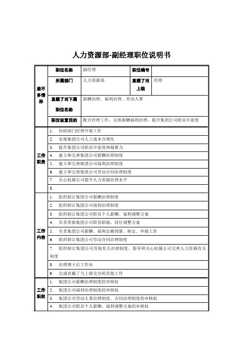 人力资源部-副经理职位说明书