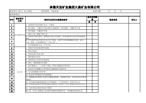 双控选矿厂班组级隐患排查检查表