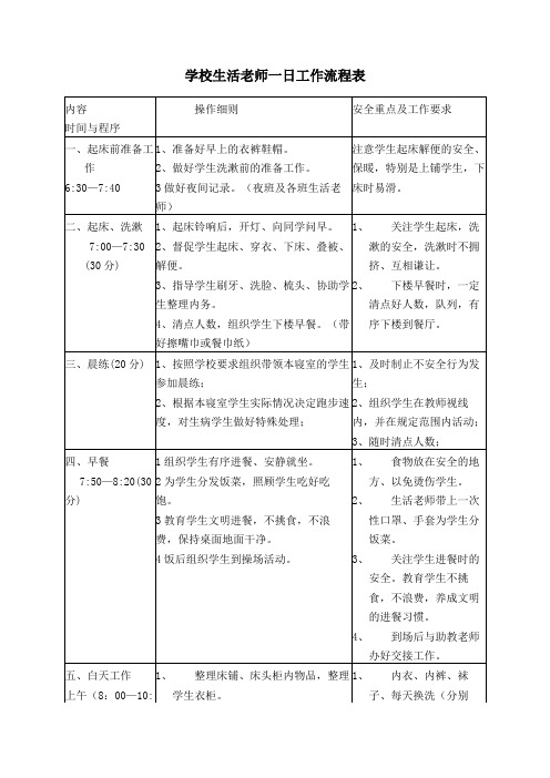 学校生活老师一日工作流程表