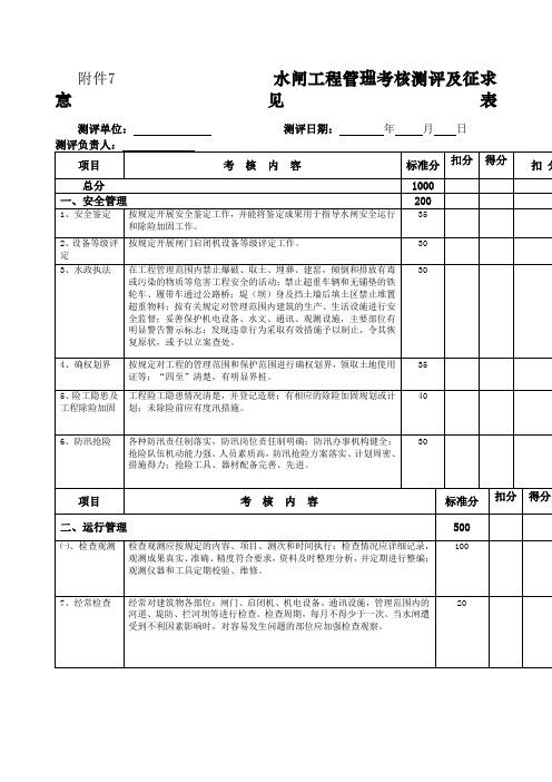 水闸目标管理考核等级评定标准