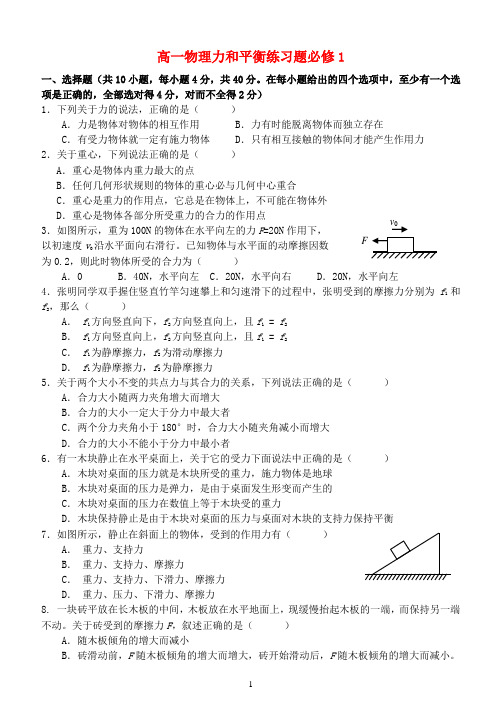 高一物理力和平衡练习题必修1