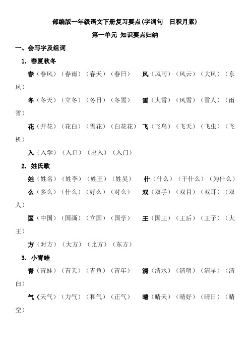 部编版一年级语文下册复习要点(字词句--日积月累)