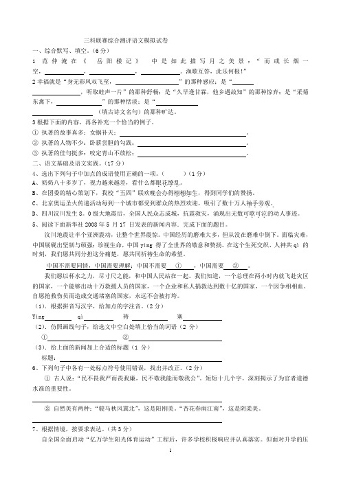 【精选】三科联赛综合测评语文模拟试卷
