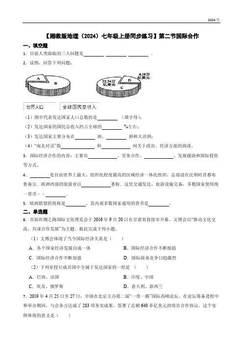 6.2 国际合作(含答案)-【湘教版地理(2024)七年级上册同步练习】