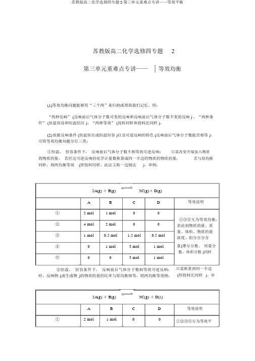 苏教版高二化学选修四专题2第三单元重难点专讲——等效平衡