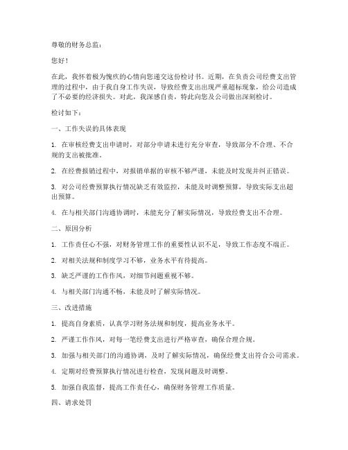 财务工作经费支出检讨书范文