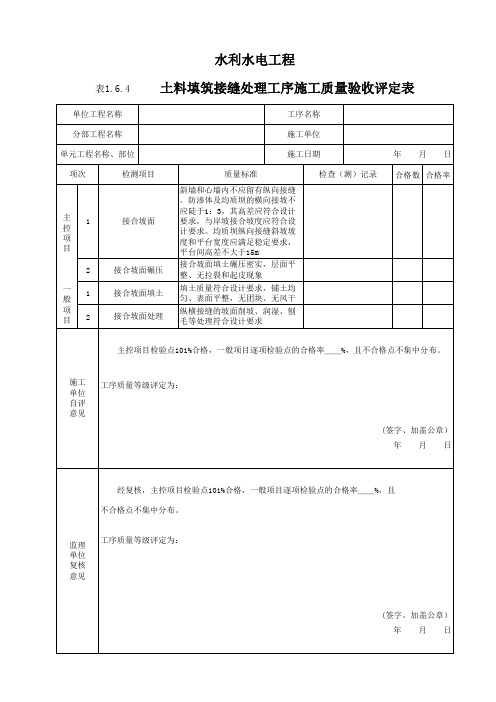 【表1.6】土料填筑单元工程施工质量验收评定表