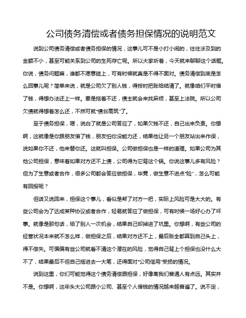 公司债务清偿或者债务担保情况的说明范文