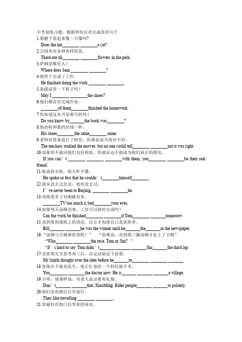 初三英语翻译句子练习