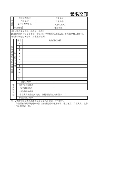 9受限空间作业票