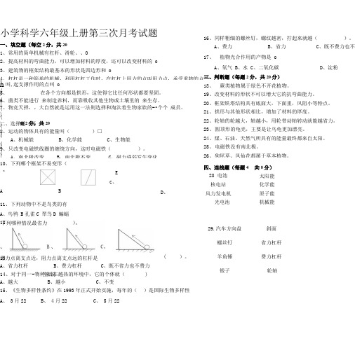 六年级上期科学试卷及答案(第三次月考).doc