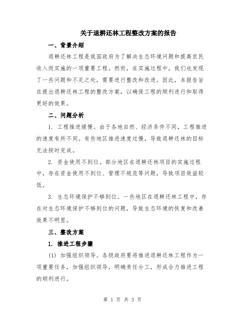 关于退耕还林工程整改方案的报告