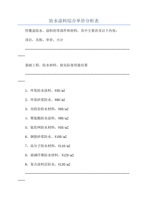 防水涂料综合单价分析表