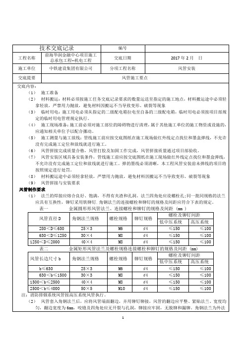 风管安装技术交底1