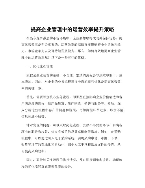 提高企业管理中的运营效率提升策略