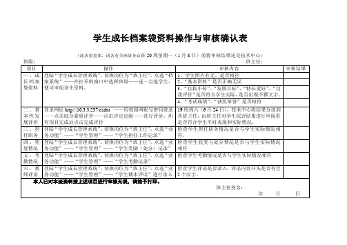 学生成长档案袋资料操作与审核确认表