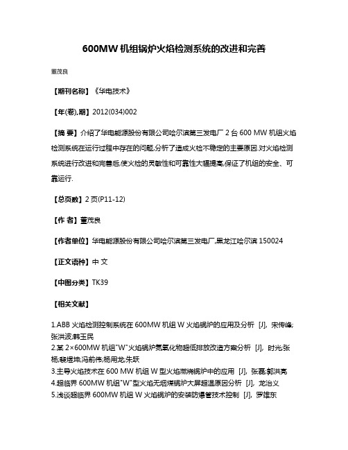 600MW机组锅炉火焰检测系统的改进和完善