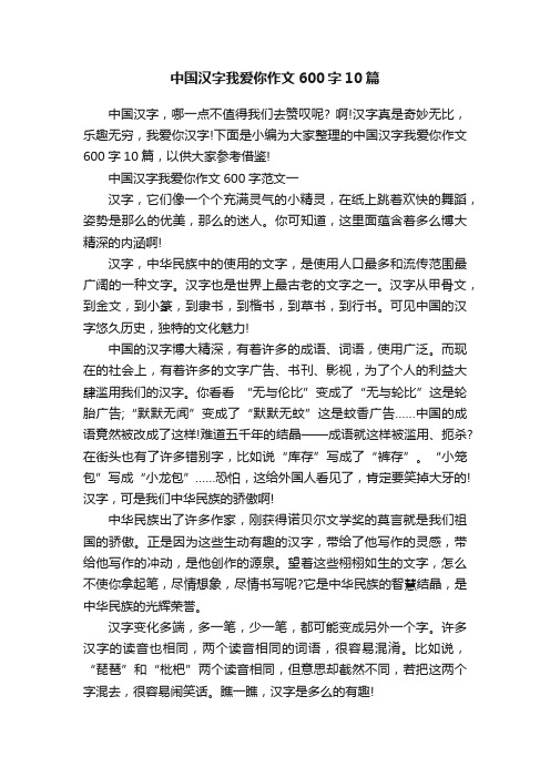 中国汉字我爱你作文600字10篇