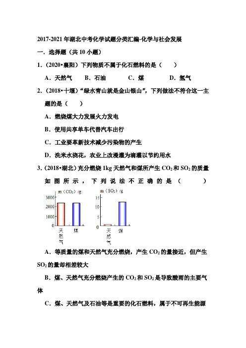 2017-2021年湖北中考化学试题分类汇编-化学与社会发展