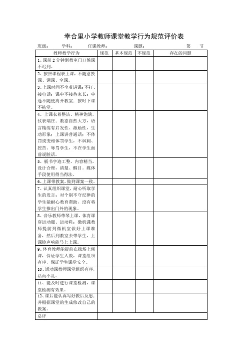 师生课堂教学行为规范评价表