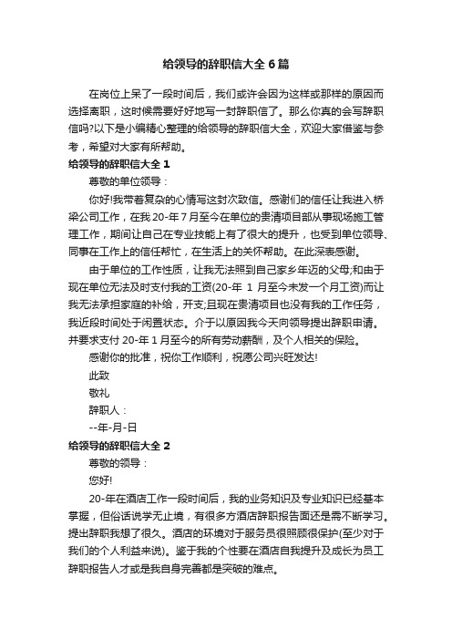 给领导的辞职信大全6篇