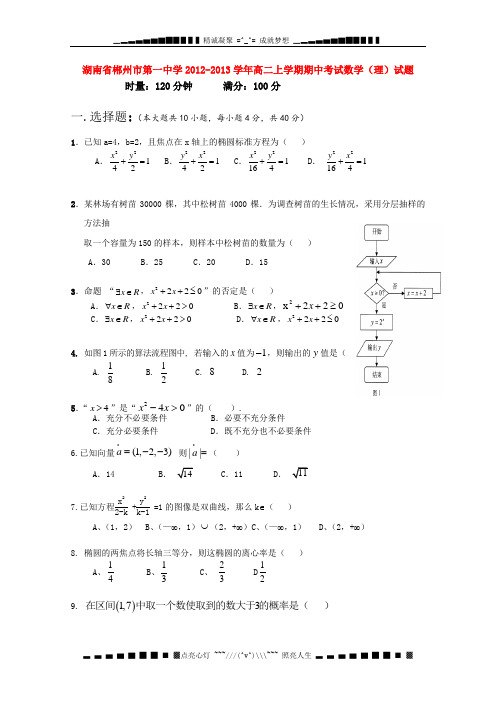 湖南省郴州一中2012-2013学年高二上学期期中考试数学(理)试题