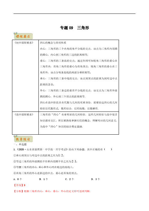 专题09  三角形(解析版) 初升高数学无忧衔接(沪教版2020)